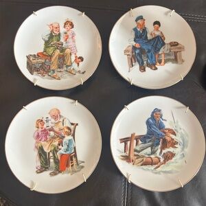 Vintage Decorative Norman Rockwell Inspired Plate Set (4)